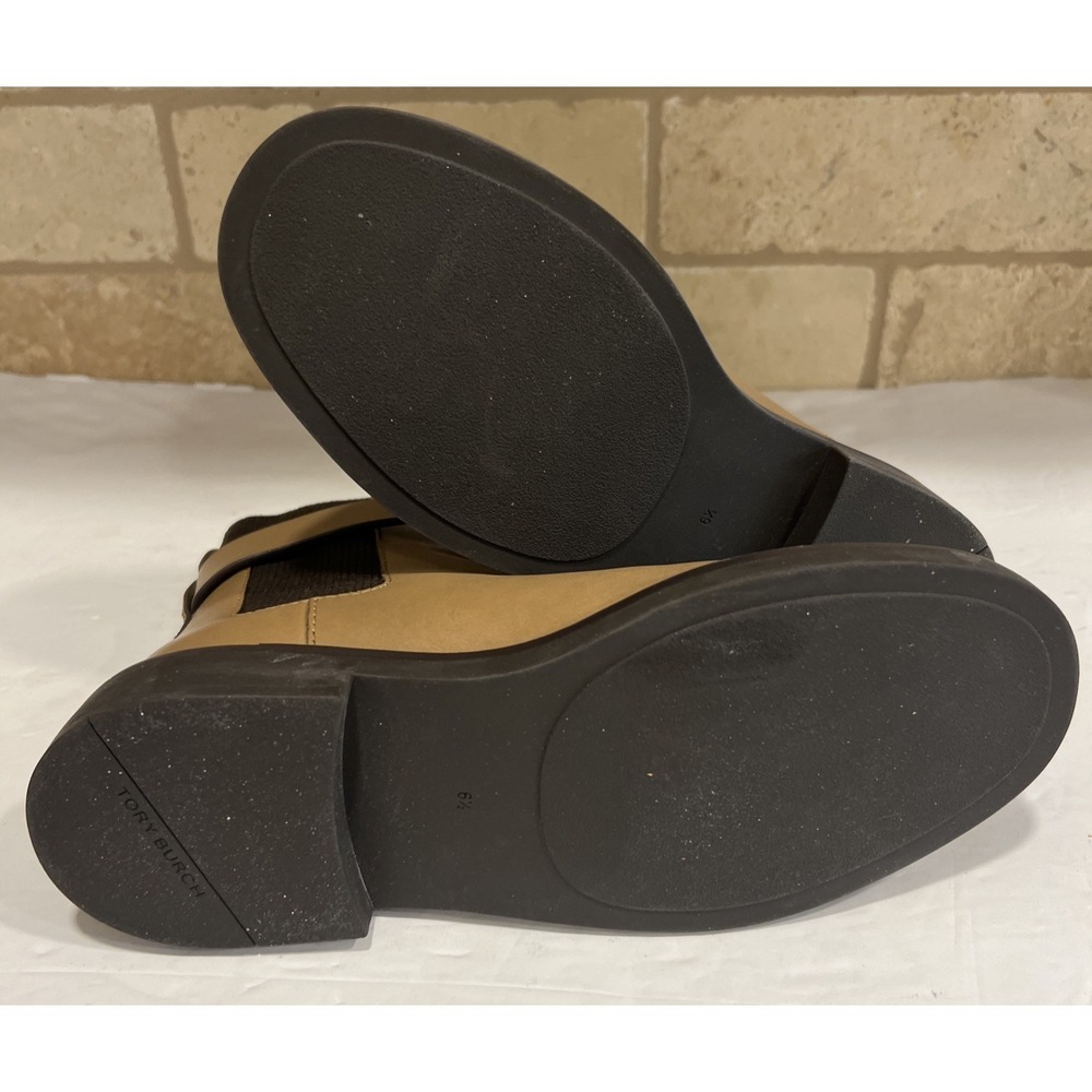 TORY BURCH Double T Chelsea Flat Leather Bootie Tan Women's Size 6.5 - Picture 7 of 9
